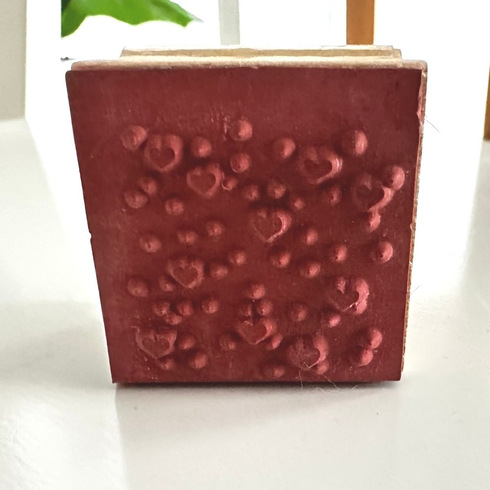 Rubber Stamp Small Hearts Wood Block Background Pattern Valentines Day Art - Picture 2 of 2
